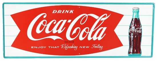 Drink Coca-Cola in Fish Tail w/Bottle Metal Sign