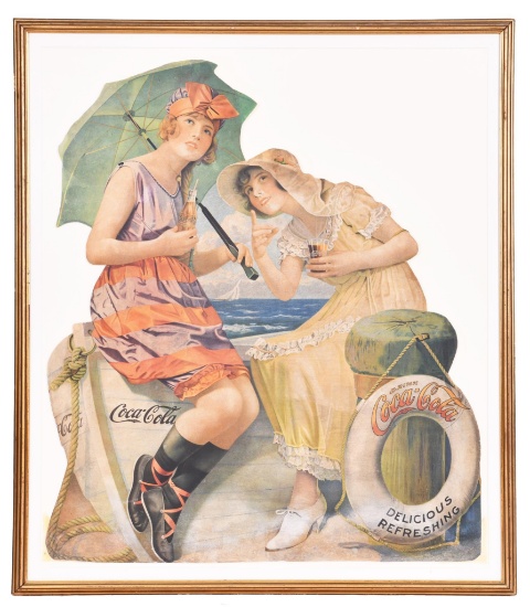 1924 Drink Coca-Cola Girls With Row Boat Cardboard Sign