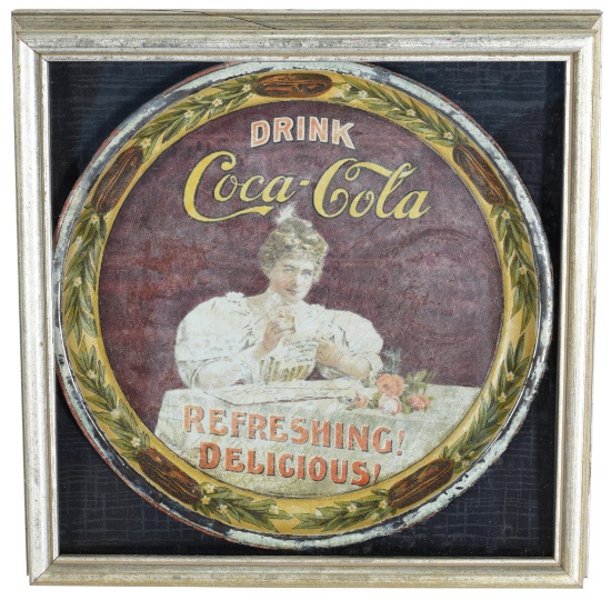 1900 Drink Coca-Cola Round Serving Tray Hilda with Glass