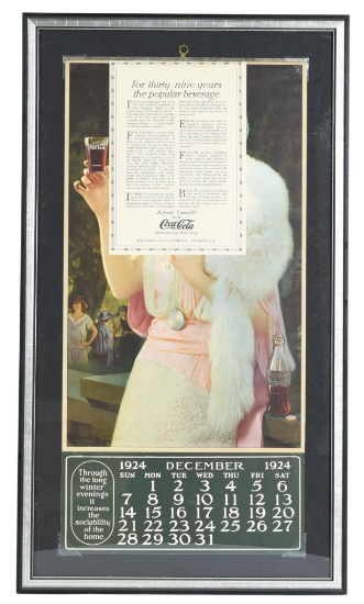 1925 Coca-Cola Calendar Lady in Fur with Glass