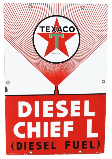 Texaco (white-T) Diesel Chief L Porcelain Sign