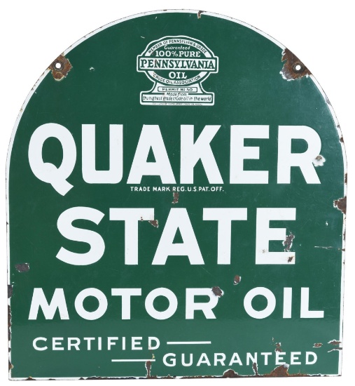 Quaker State Motor Oil "Certified Guaranteed" Porcelain Sign