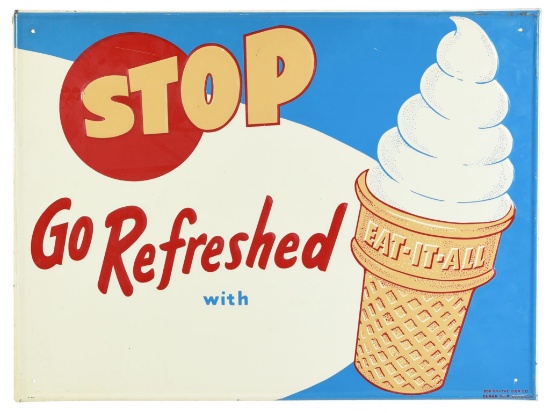 Stop Go Refreshed with "Eat-it-All" Ice Cream Cone Metal Sign
