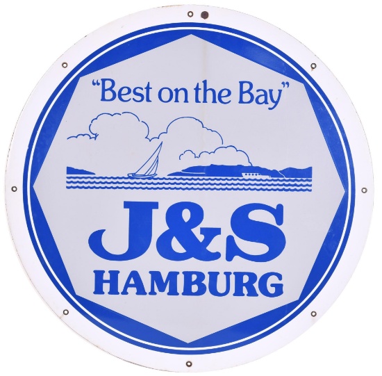 J&S Hamburger "Best on the Bay" Porcelain Sign