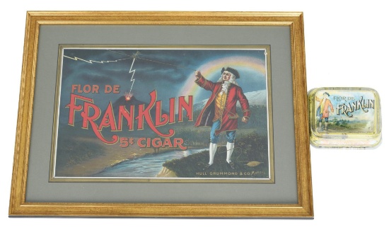 Franklin Cigar Cardboard Sign & Glass Ashtray