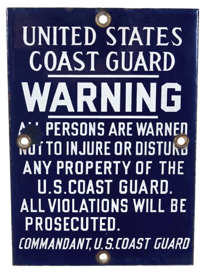 United States Coast Guard Warning Porcelain Sign