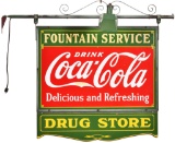 Drink Coca-Cola Fountain Service Porcelain Sign w/Lights