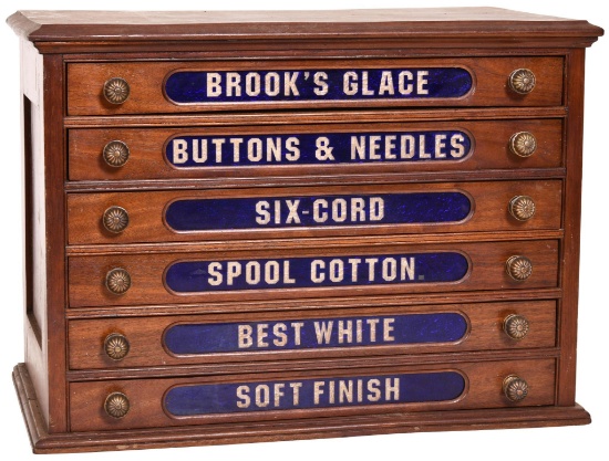 Brook's Glace Buttons & Needles & Spool Wood Cabinet