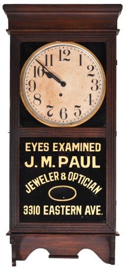 Ingram Advertising Oak Clock "J.M. Paul Jeweler & Optician"