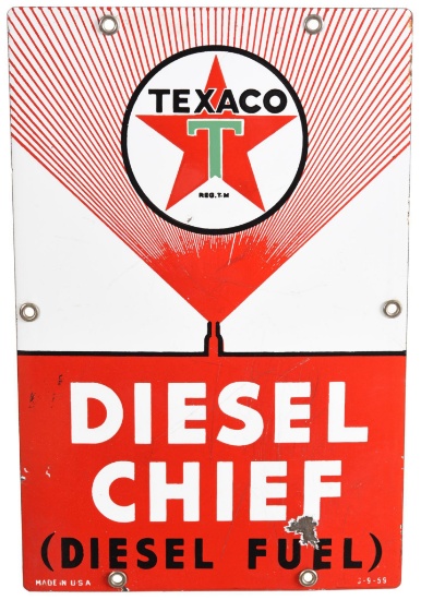 Texaco (white-T) Diesel Chief (small) Porcelain Sign