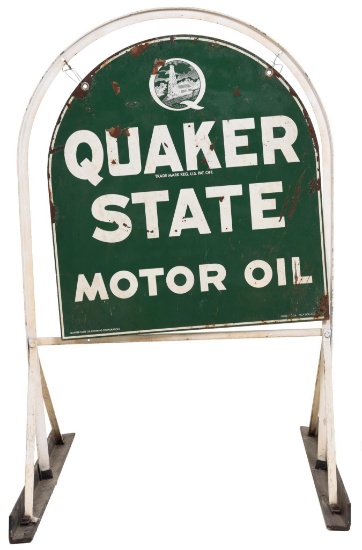 Quaker State Motor Oil Metal Sign in Stand