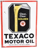 Texaco Motor Oil Clean, Clear, Golden w/Logo Porcelain Sign