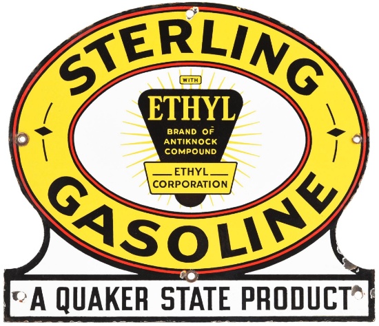 Sterling Gasoline w/Ethyl Logo Quaker State Product Sign