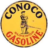Rare Conoco Superior Gasoline w/Soldier Logo Porcelain Sign