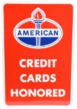 American w/Logo Credit Cards Honored Here Porcelain Sign