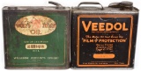 Wolf's Head & Veedol Motor Oil One Gallon Flat Metal Cans