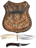 Lot Of 3 Knives And Advertising Badge