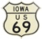 Iowa US 20 Shield Cast Iron Road Sign