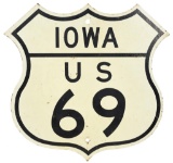 Iowa US 20 Shield Cast Iron Road Sign