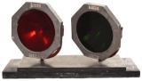 Pair of Metal Octagon Shape Fire Dept Red & Green Lamps