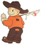 Boy with Fishing Pole & Ice Cream Wood Sign