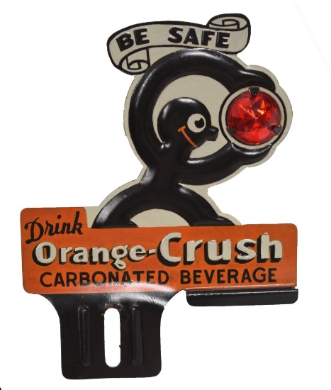 Rare Orange-Crush Metal License Plate Attachment (restored)