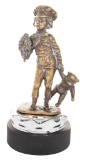 Brass Mascot Of Boy Holding Flowers & Teddy Bear