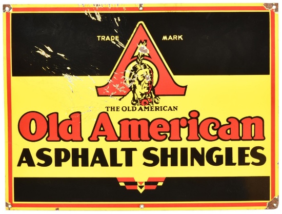 Old American Asphalt Shingles w/Indian Logo Porcelain Sign