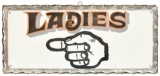 Ladies w/Pointing Hand Reverse Painted Glass Sign