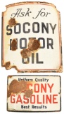 2-Socony Motor Oil & Gasoline Porcelain Sign