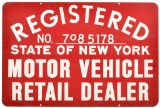 New York State Motor Vehicle Retail Dealer Metal Sign