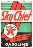 Texaco (White-T) Sky Chief Gasoline Porcelain Pump Sign