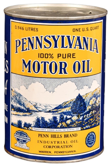 Pennsylvania Motor Oil One Quart Round Metal Can