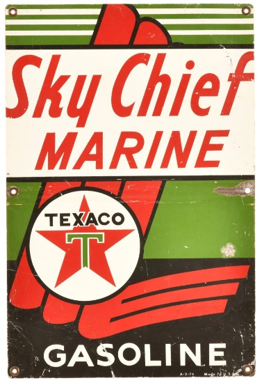 Texaco (white-T) Sky Chief Marine Gasoline Metal Sign