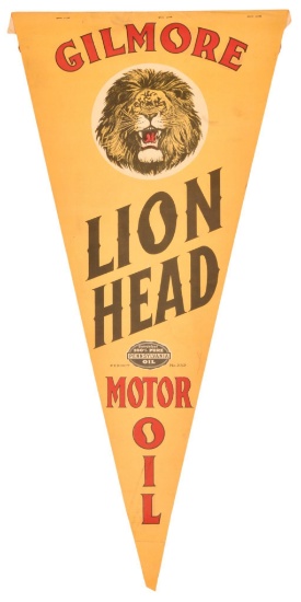 Gilmore Lion Head Motor Oil w/Logo (yellow) Paper Pennant