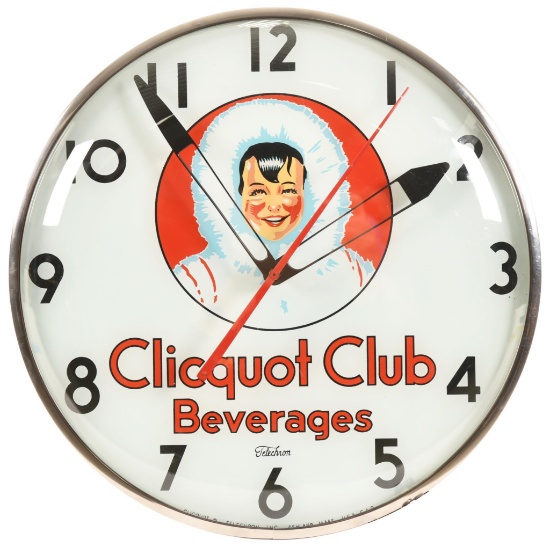 Clicquot Club Beverages w/Eskimo Logo Telechron Clock