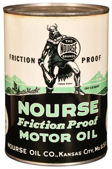 Nourse Friction Proof Motor Oil One Quart Round Metal Can