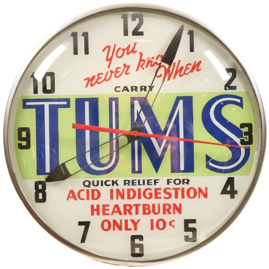 "Your Never Know When... Carry Tums" Telechron Lighted Clock