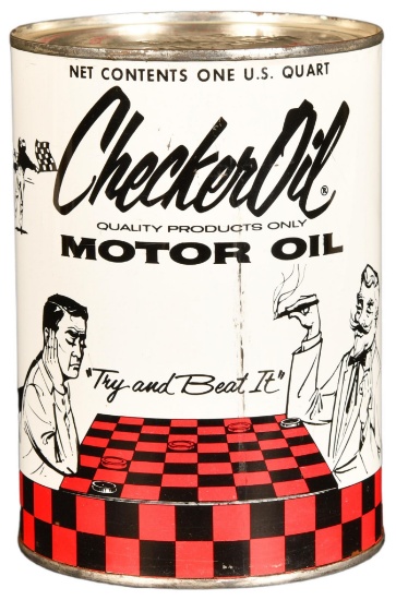Checker Motor Oil One Quart Round Metal Can