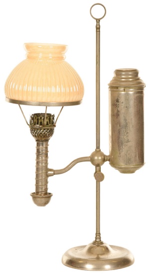 Early Nickle Kerosene Lamp With Shade