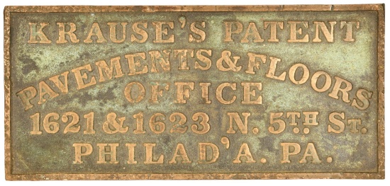 Krause's Patent Pavements & Floors Brass Sign