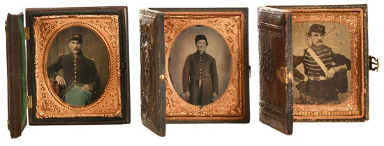 Lot Of 3 Military Tin Type Soldiers Photos