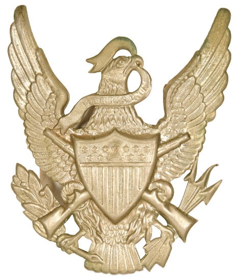 Eagle With Shield Guns & Arrows Hat Badge