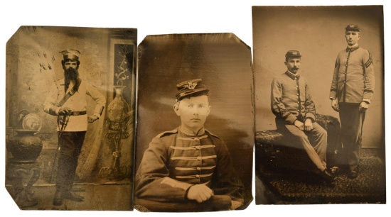 Lot Of 3 Military Tin Type Soldiers Photos