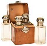 Leather Box With 4 Glass Bottles