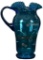 Blue Glass Pitcher With Painted Flowers