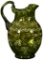 Green Glass Pitcher With Painted Flowers