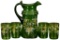 Green Glass Pitcher With 4 Tumblers