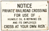 Humble Oil Private Railroad Crossing Sign