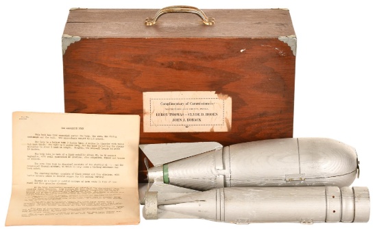 Wooden Case With 2 Scale Wooden Bombs and Paperwork